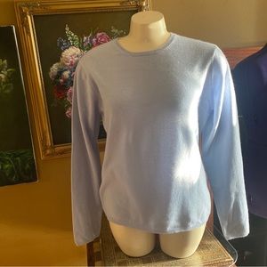 NWT Forte Cashmere-SZ L-TIGHT KNIT-POWDER BLUE-Crewneck Cashmere Sweater